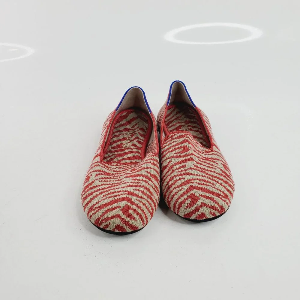 Rothy's Girls Red Beige Zebra Print Nib Slip-On Round Toe Flat Loafers Size US 4